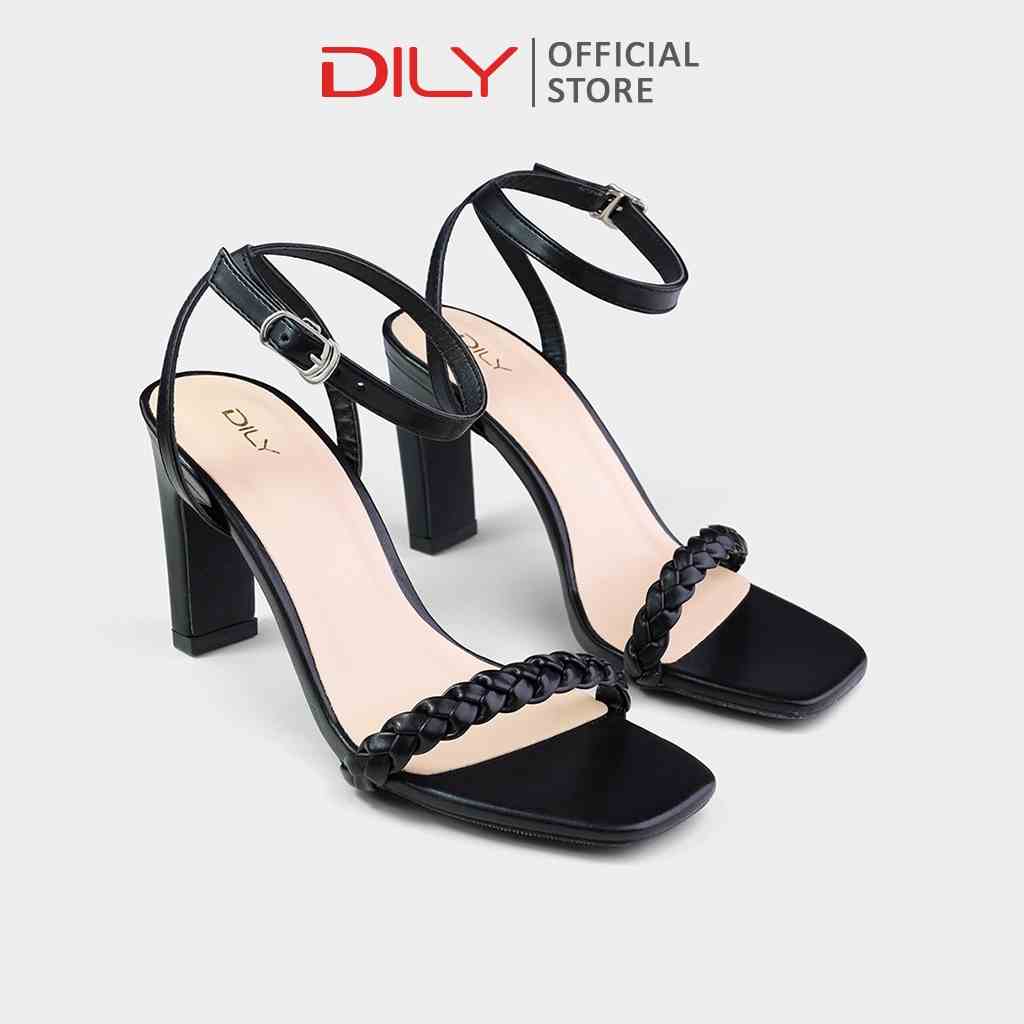 Giày sandal cao gót nữ DILY quai mảnh thắt bím, xăng đan nữ gót trụ vuông mũi vuông thời trang 7cm_AA0361