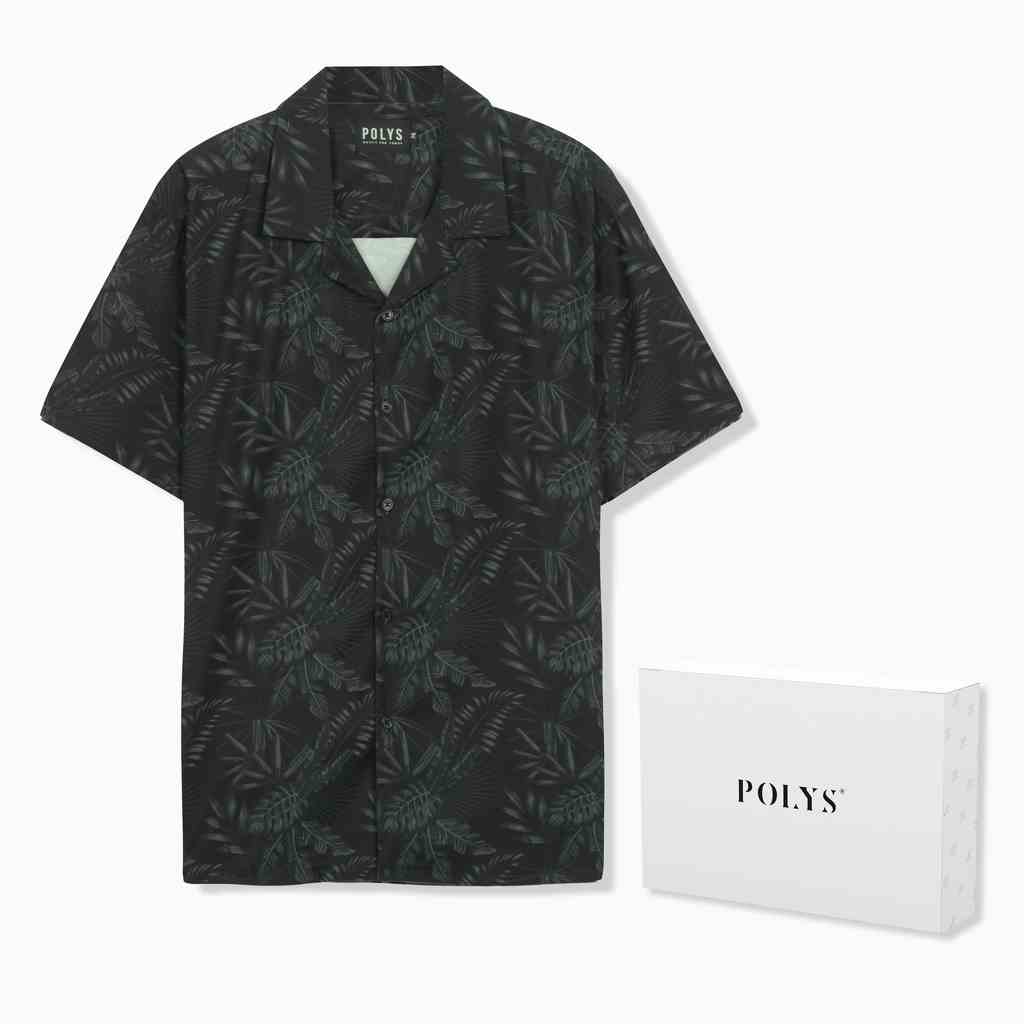 Áo sơ mi nam POLYS Fullbox, Vải Lụa co giãn 4 chiều, mềm mịn, thoáng khí. Áo sơ mi tay ngắn họa tiết BLACK VINTAGE