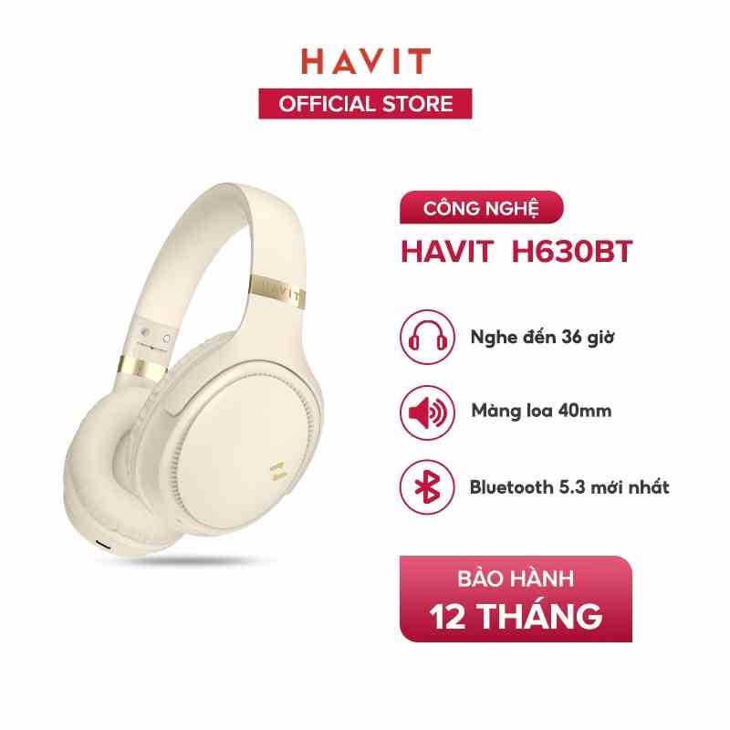 Tai Nghe Bluetooth Headphone HAVIT H630BT, Driver 40mm, BT 5.3, Gập Tiện Lợi, Nghe Đến 36H - Chính Hãng BH 12 Tháng