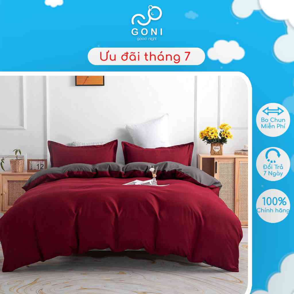 Bộ Chăn Ga Gối Cotton Tici GONI Drap Giường Màu Đỏ Mận Xám Đủ Kích Thước Trải Nệm Không Kèm Ruột