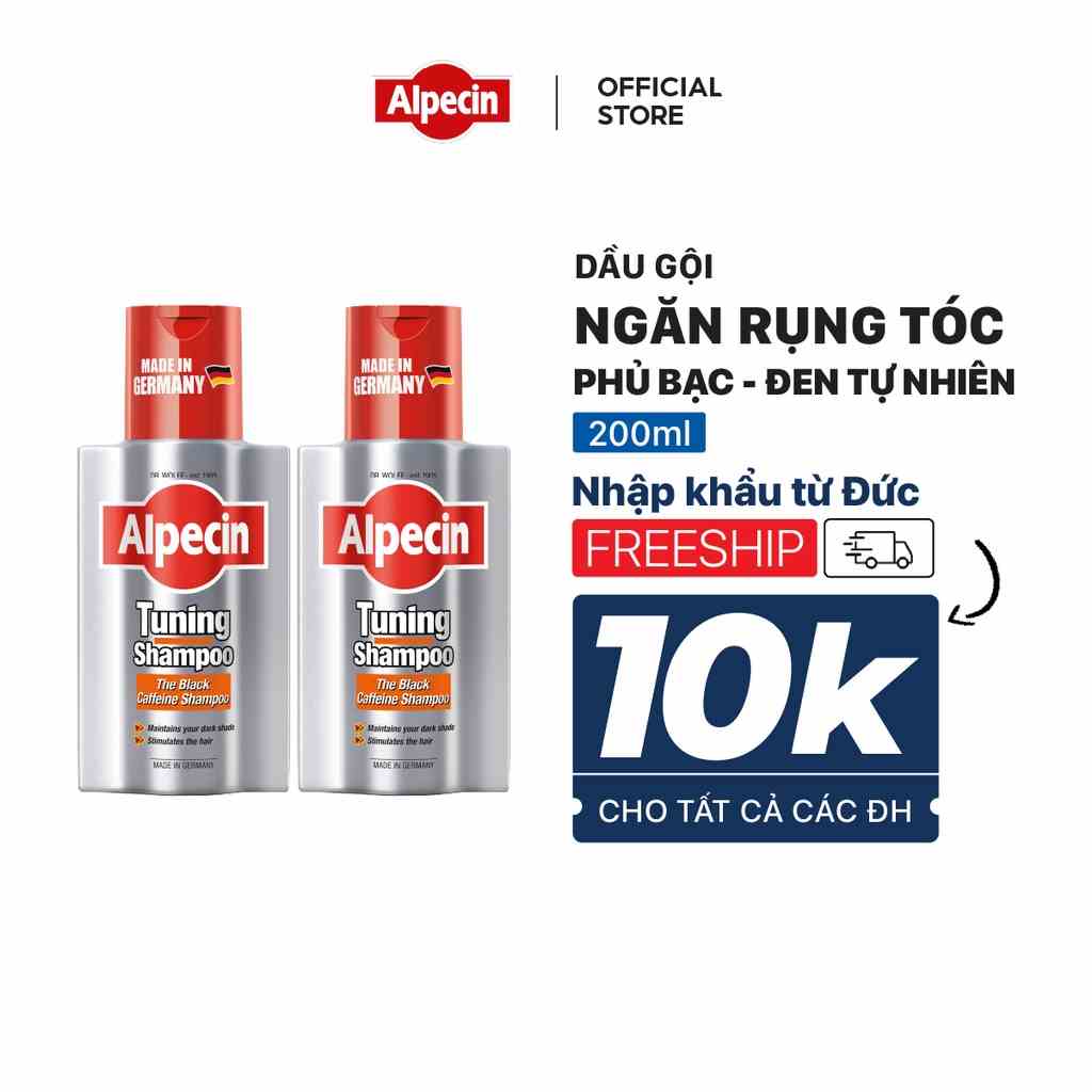 Combo 2 dầu gội phủ bạc Caffeine Alpecin Tuning giúp làm đen tóc tự nhiên, ngăn rụng tóc - Black Tuning Caffeine Shampoo