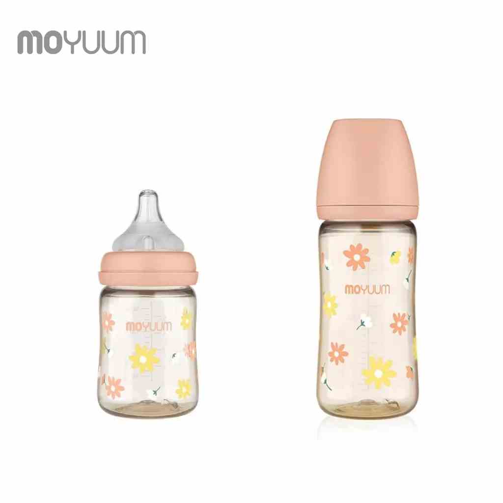 Combo Bình sữa MOYUUM nhựa PPSU 170ml (núm 0-3m) và 270ml ( núm 2-5m) phiên bản HOA CÚC HỒNG