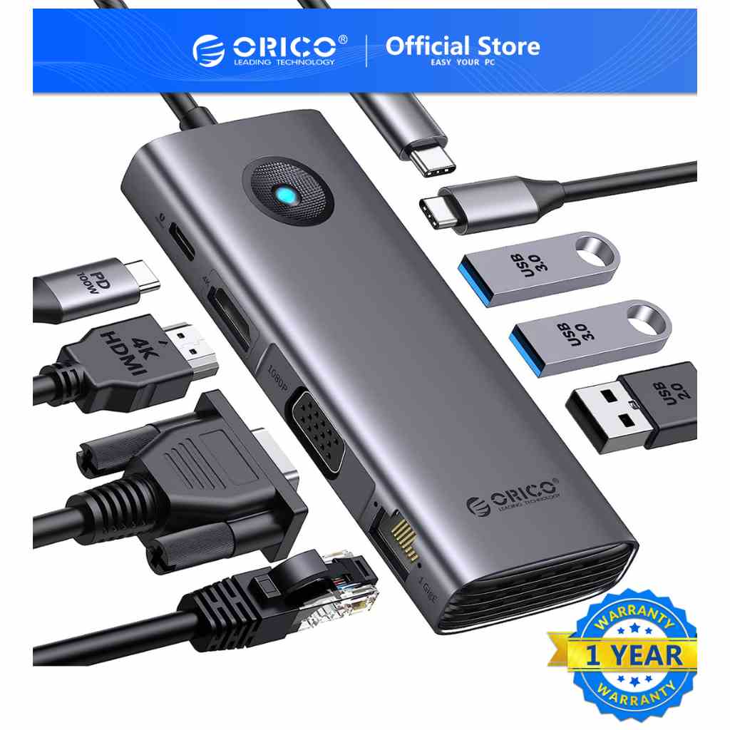 ORICO Đầu chuyển đổi từ cổng Type C sang cổng USB 3.0 RJ45 PD100W 4K30Hz HDMI thích hợp (PW11)