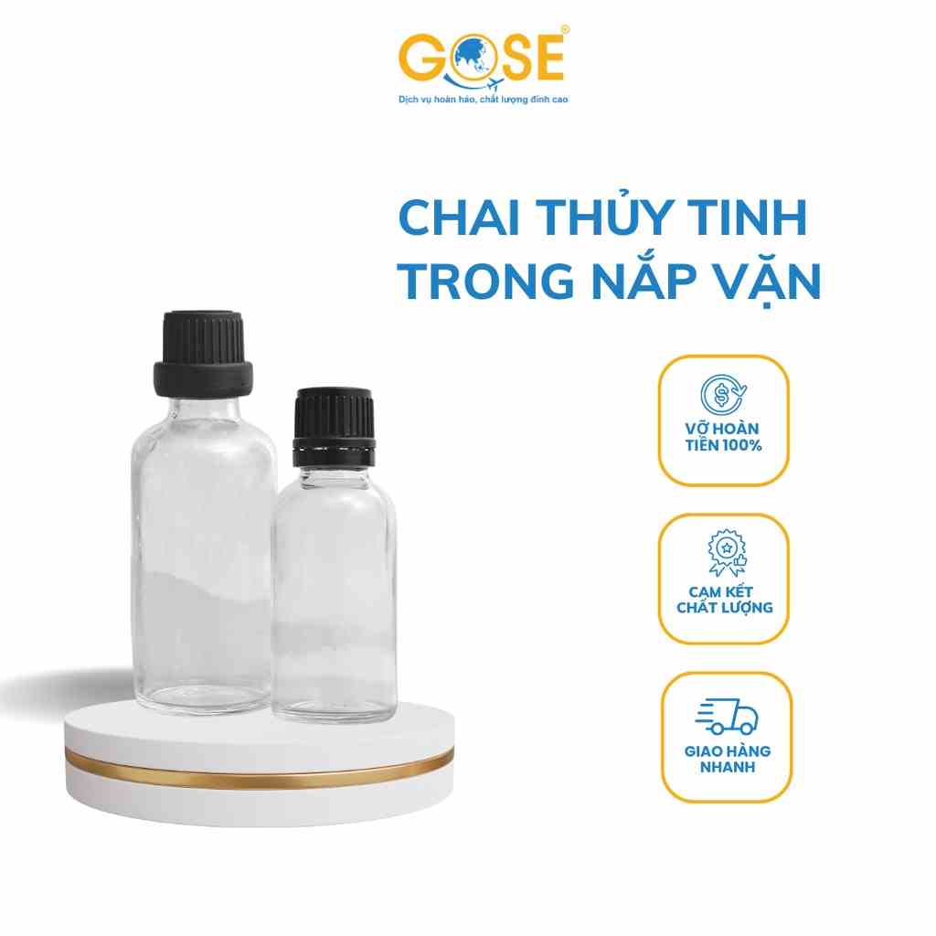 Chai lọ thủy tinh đựng tinh dầu GOSE thân trong suốt bộ chiết mỹ phẩm tinh chất nắp vặn