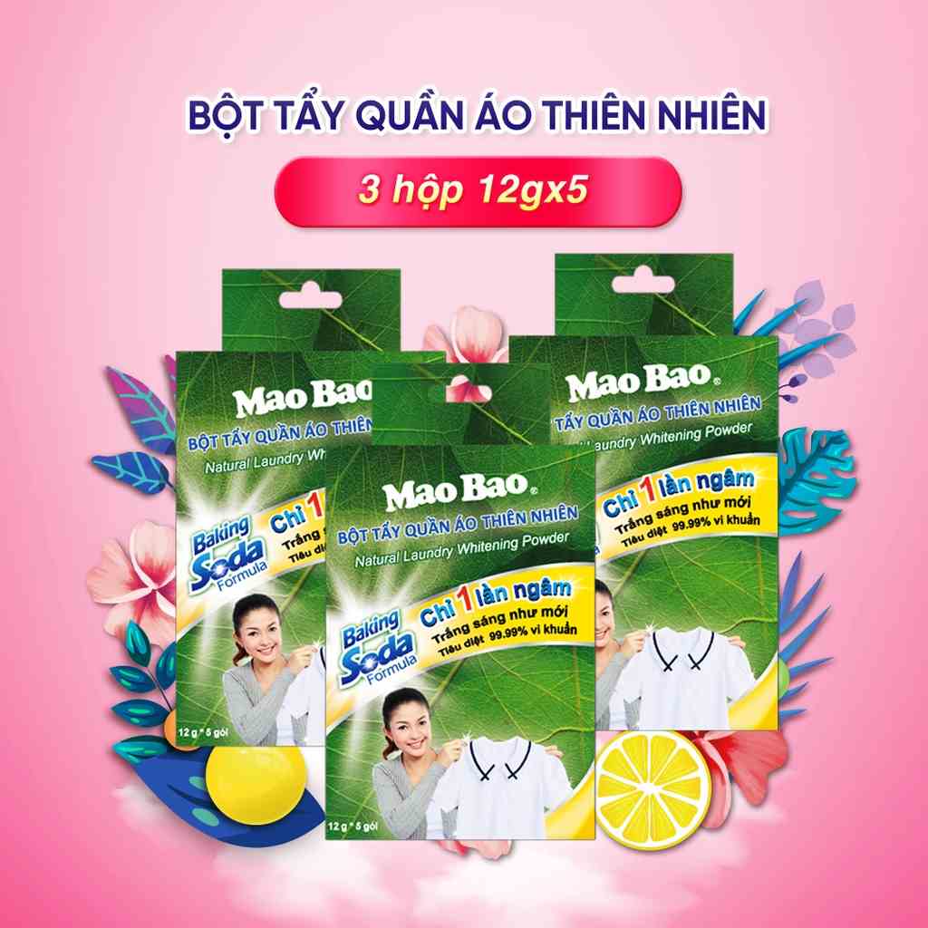 Bộ 3 Hộp Bột Tẩy Quần Áo thiên nhiên Mao Bao (12g x 5 gói/hộp)