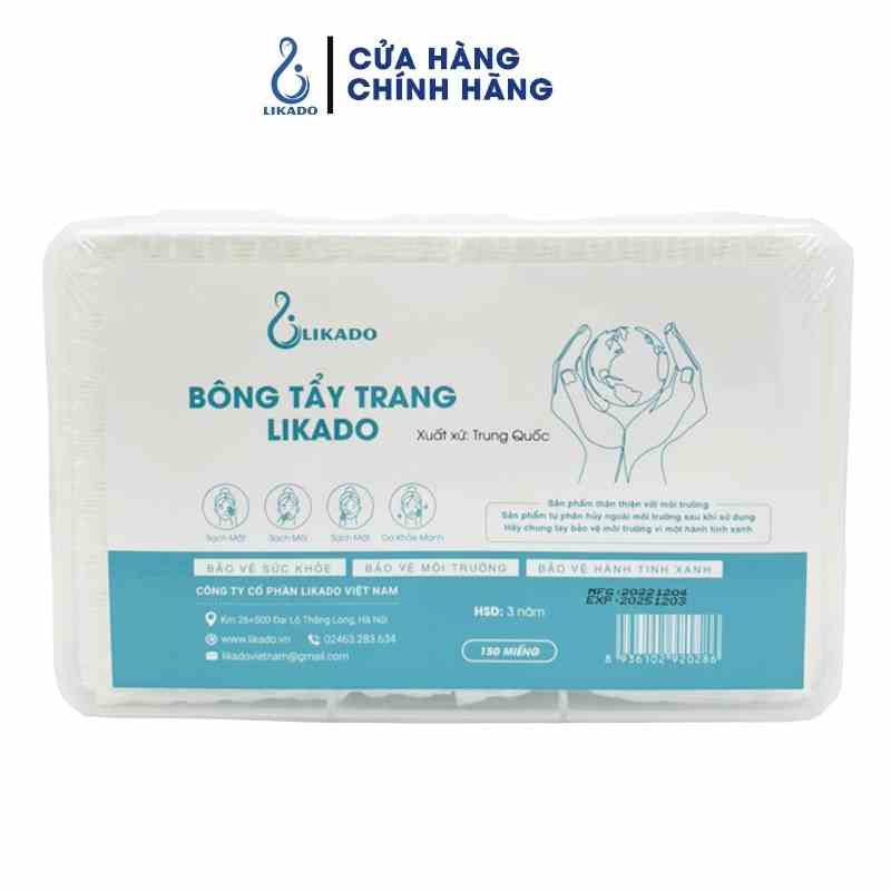 Bông tẩy trang Likado hộp 150 miếng kích thước 6cmx8cm