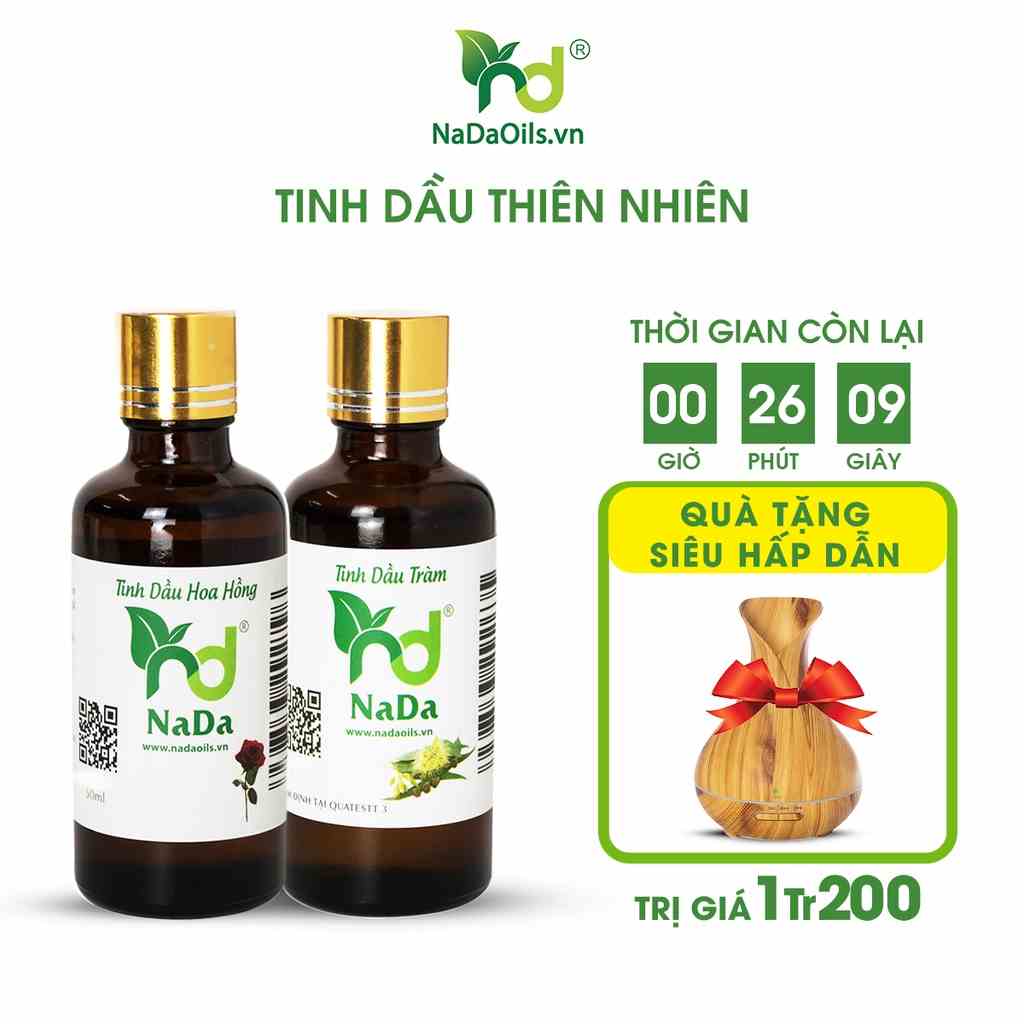 Combo 2 chai tinh dầu Tràm - Hoa Hồng thơm phòng NaDa Oils 100ml - Giúp Thư Giãn, Ngủ Ngon, S.á.t k.h.u.ẩ.n