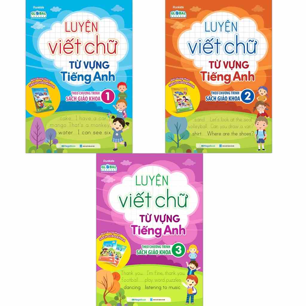 Sách Combo Luyện viết chữ từ vựng Tiếng Anh theo chương trình sách giáo khoa Lớp 1,2,3