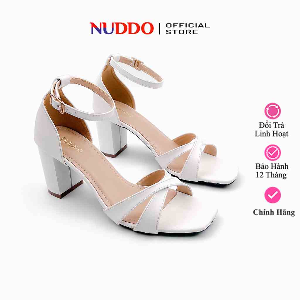 Giày Nữ Bít Hậu Cao Gót 7 Phân, Guốc Sandal Quai Chéo Đế Vuông 7cm Thời Trang NUDDO _ NU787