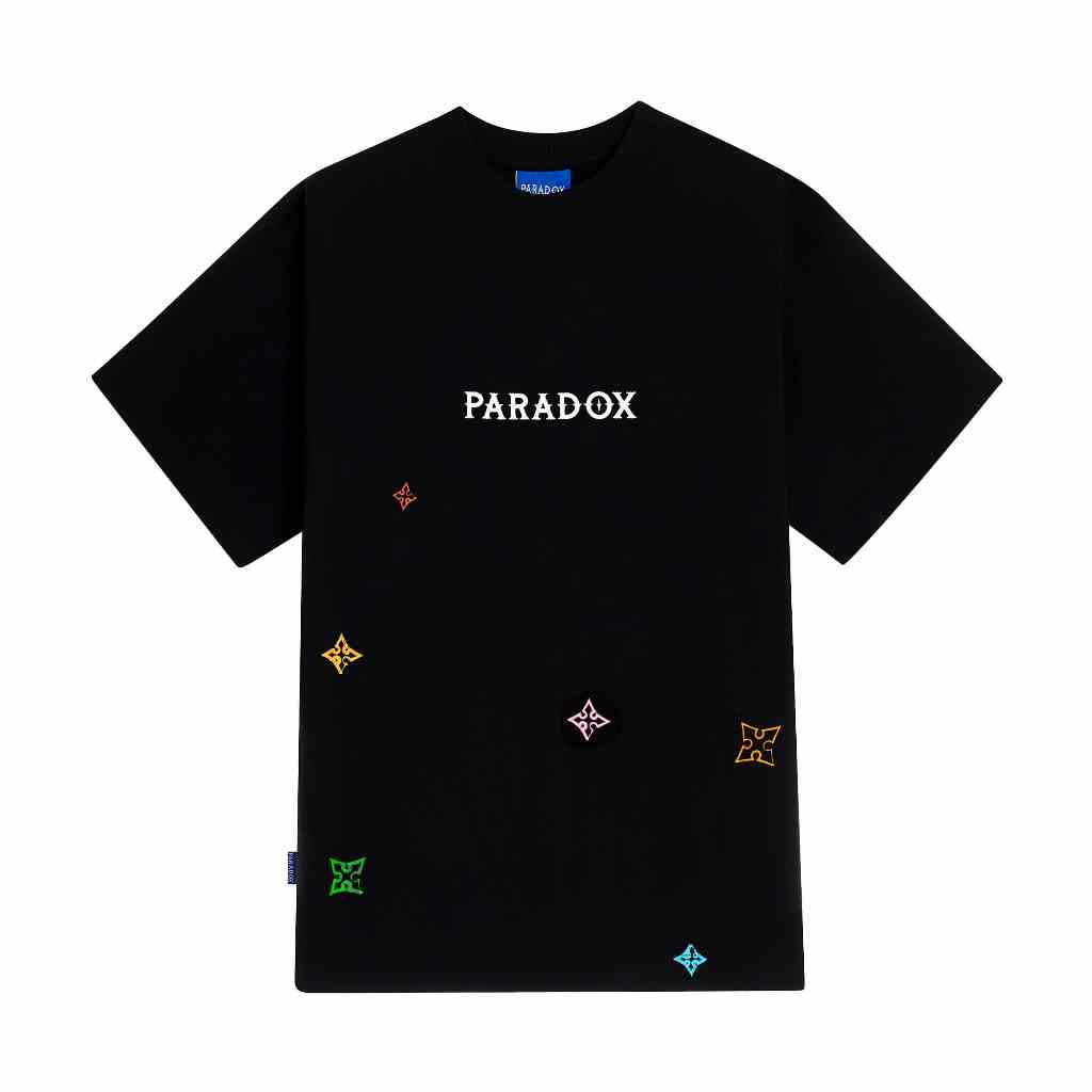 Áo thun form rộng Paradox tay lỡ - Unisex - In hình - COLORFUL LOGO - Đen