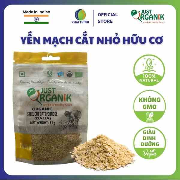 Yến Mạch Hữu Cơ Cắt Nhỏ Nấu Cháo Cho Bé Ăn Dặm Làm Bánh Just Organik Nhập Khẩu Ấn Độ - 50g