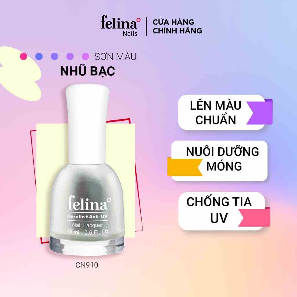 Sơn Móng Tay Felina Nail 18ml, Màu Bạc CN910, Lên Màu Đẹp, Thời Trang