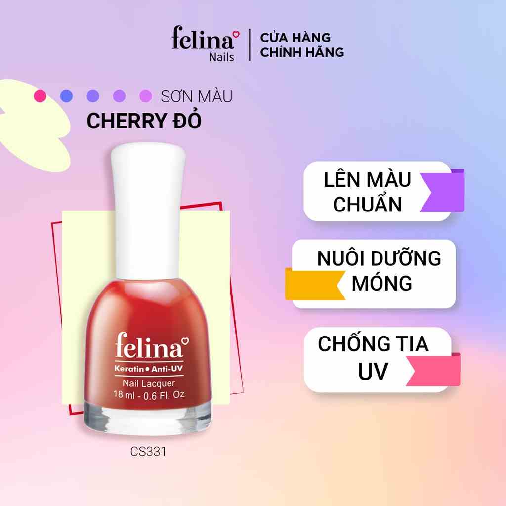 Sơn Móng Tay Felina Nail 18ml, Màu Cherry Đỏ CS331, Lên Màu Đẹp, Thời Trang