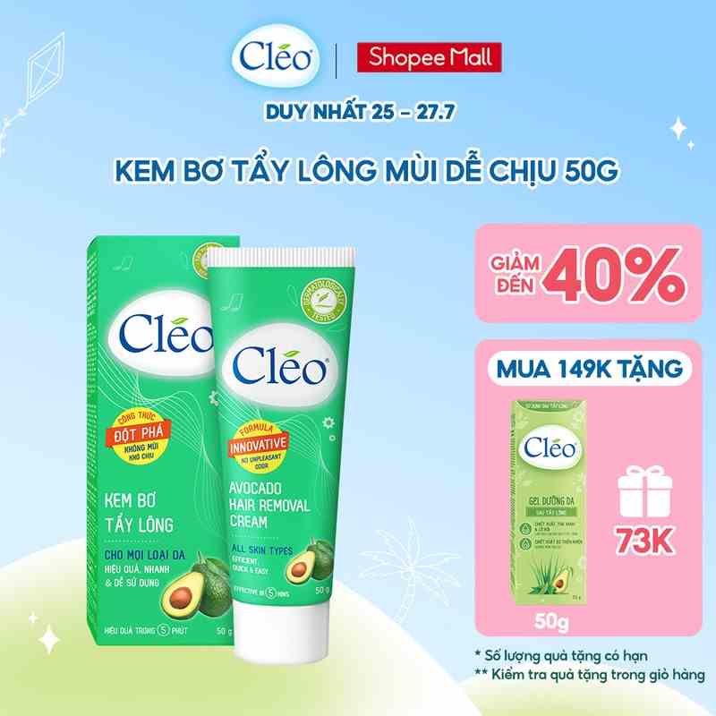 Kem Bơ Tẩy Lông Cléo 50g Hương Thơm Dễ Chịu Công Thức Đột Phá cho Mọi Loại Da kể cả Da Nhạy Cảm