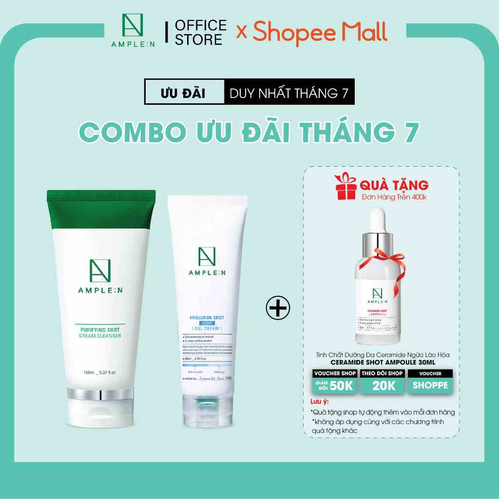 Bộ sản phẩm chăm sóc da Ample:n Sữa rửa mặt và Gel Dưỡng Ẩm Làm Sáng AMPLE:N  2 sản phẩm