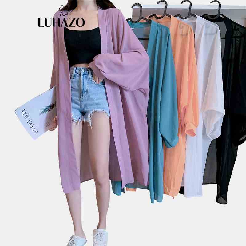 Áo choàng đi biển LUHAZO bikini dáng dài kimono khoác nữ voan nhiều màu hot hit thời trang chất đẹp Quảng Châu DK2T403