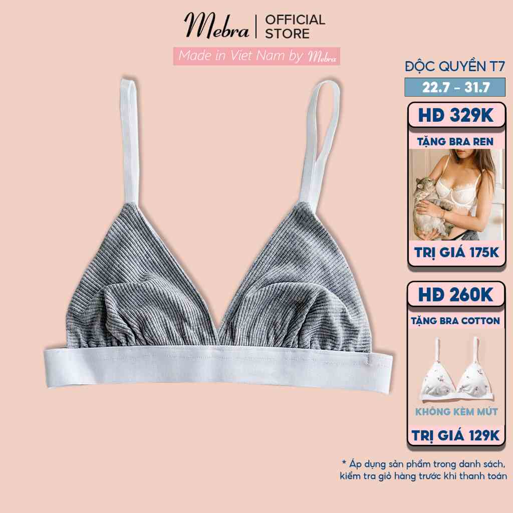 Áo ngực bra cotton không gọng không đệm tặng kèm mút chân ngực bản chun to thể thao năng động giữ form tốt Mebra A004