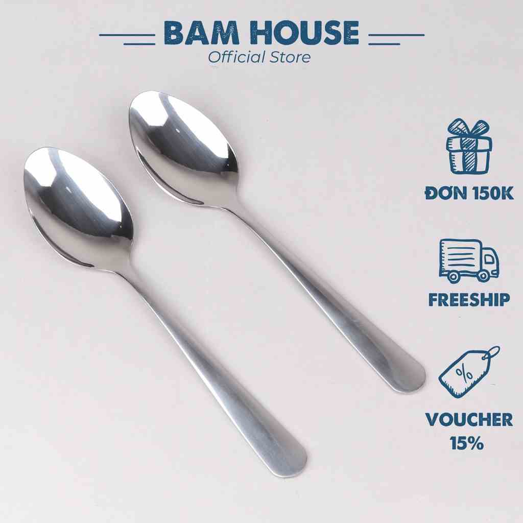 Muỗng inox nhọn Bam House cán trơn dày sáng bóng cao cấp MRH02 - Muỗng soup nhọn Muong inox Muong soup nhon