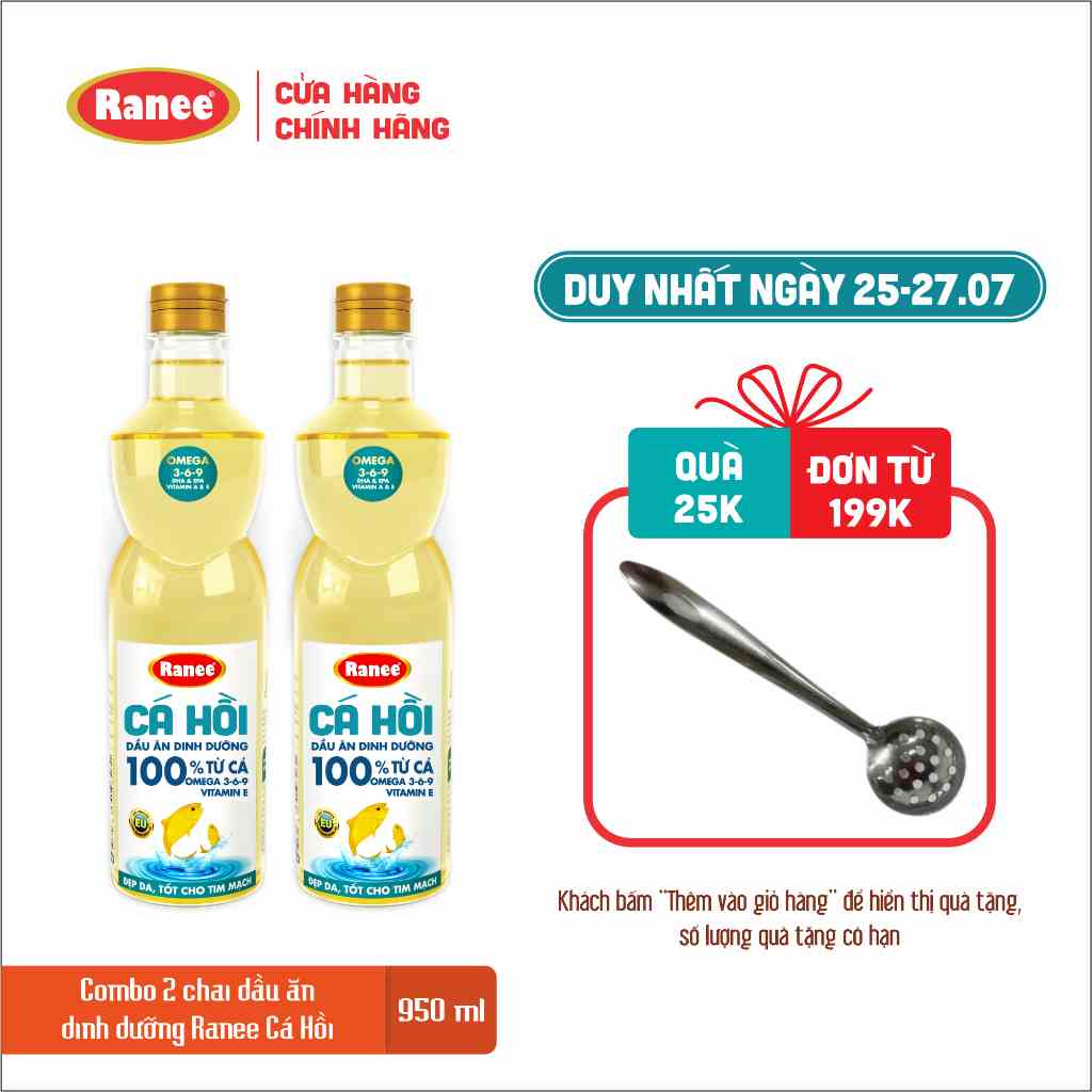 Combo 2 chai dầu ăn Ranee Cá Hồi 950ml (950ml/chai x 2 chai)