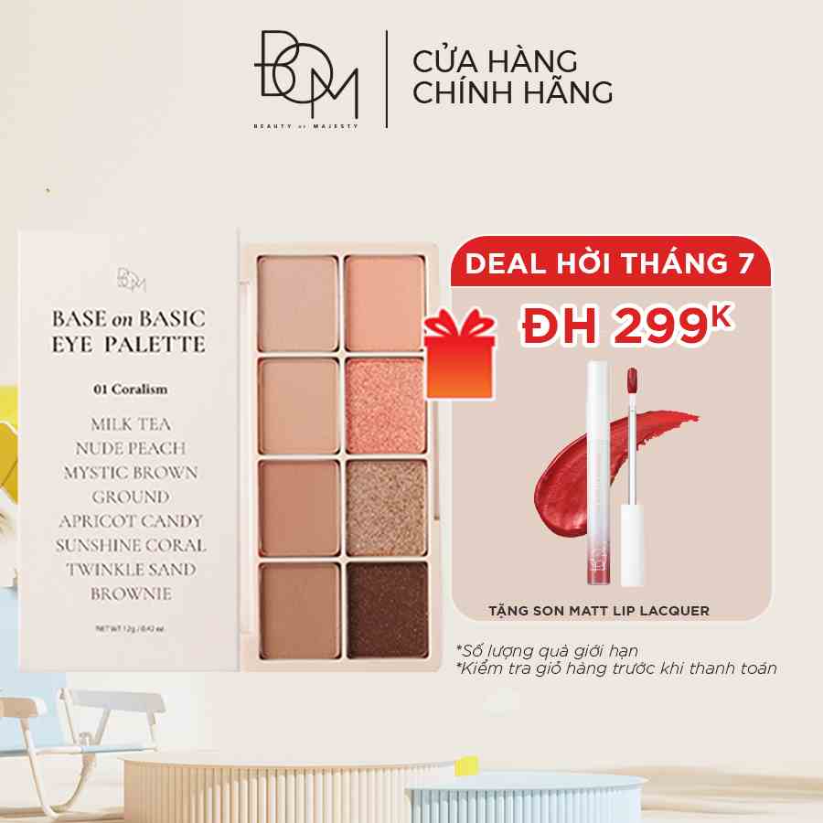 [Mã BMLTB35 giảm đến 35K đơn 99K] Phấn Mắt có nhũ 8 Ô B.O.M On Basic Eye Palette - 12g