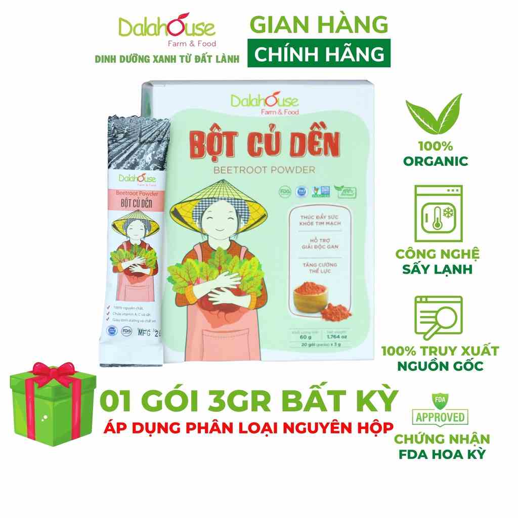 Bột củ dền nguyên chất Dalahouse bổ máu, công nghệ sấy lạnh tiêu chuẩn Châu Âu hộp 60 gr