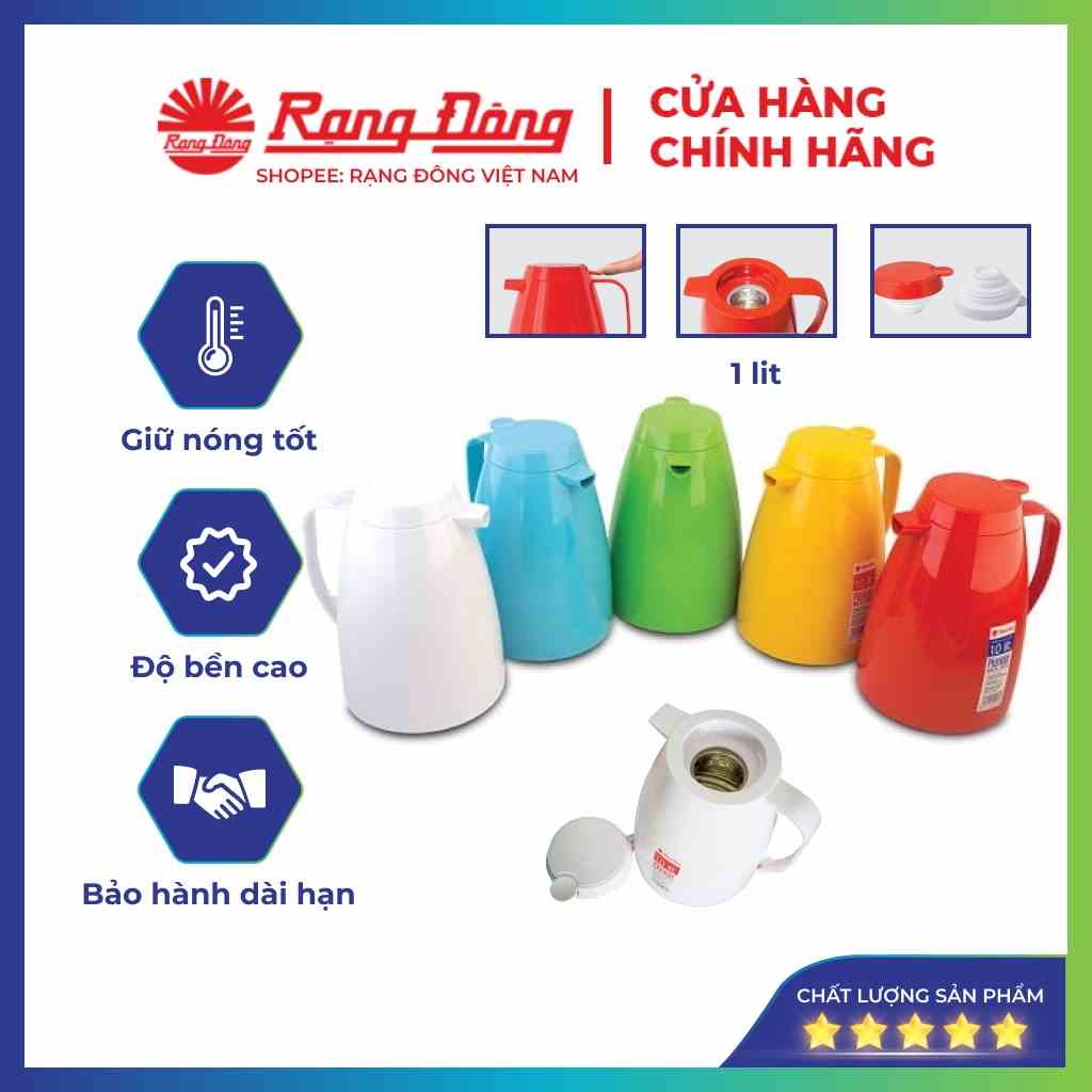 Phích pha trà giữ nhiệt Rạng Đông 1 lit ,bình thuỷ đựng nước nóng, Model: RD 1045 N1.E