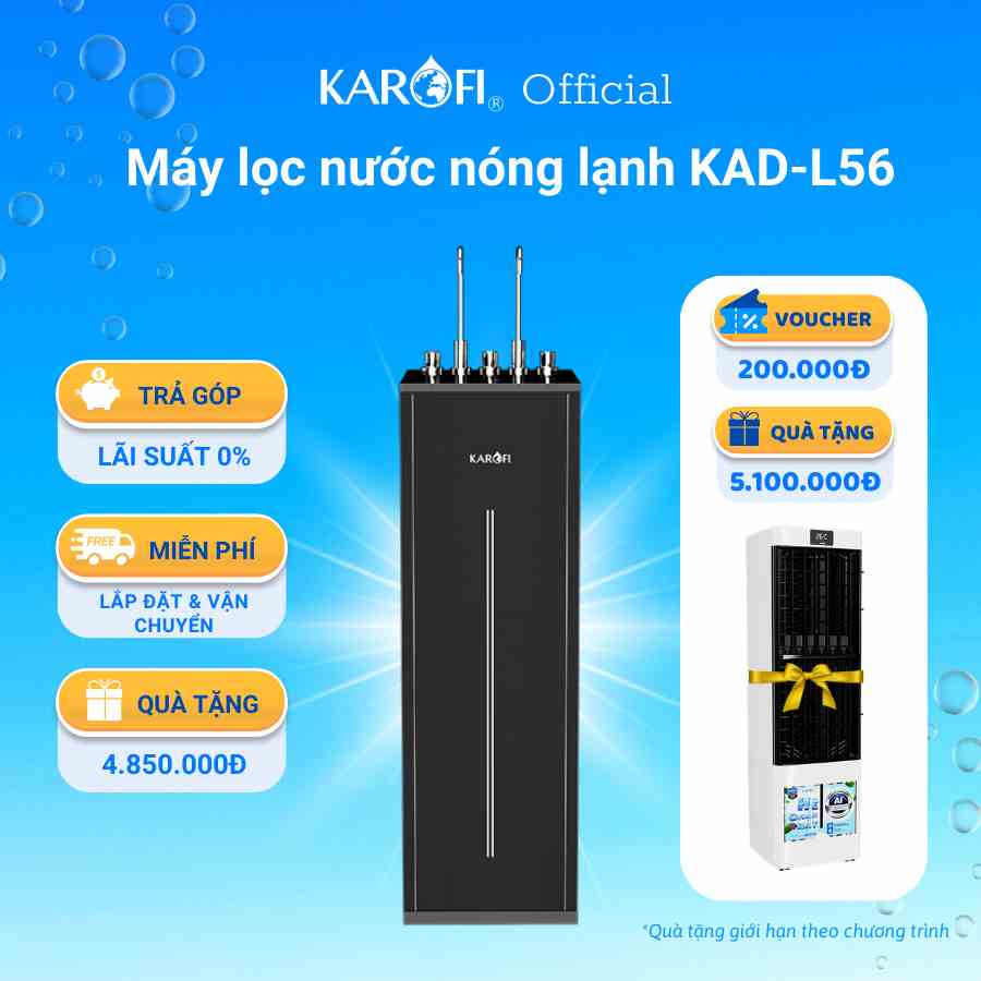 Máy lọc nước nóng lạnh 2 vòi 3 chế độ 10 lõi công nghệ Block Karofi KAD-L56 -Vận chuyển và lắp đặt toàn quốc