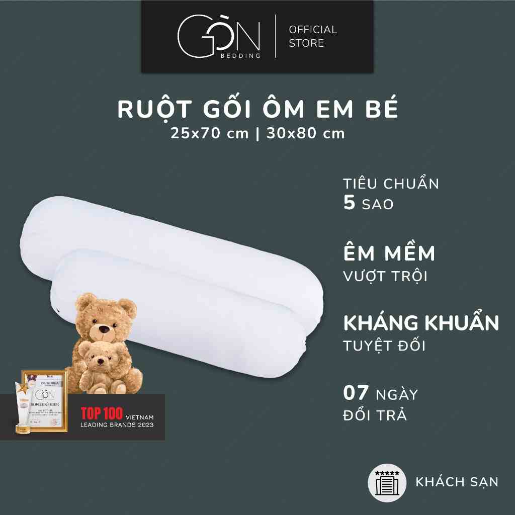 Ruột Gối Ôm Em Bé Gòn Bedding Gòn Lông Vũ 30x80 cm | 25x70 cm Chuẩn Khách Sạn 4-5* (size nhỏ, siêu êm cho bé)