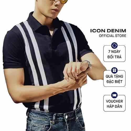 Áo Polo Nam Cotton ICONDENIM Regular Navy Phối Sọc Thanh Lịch PLID0014