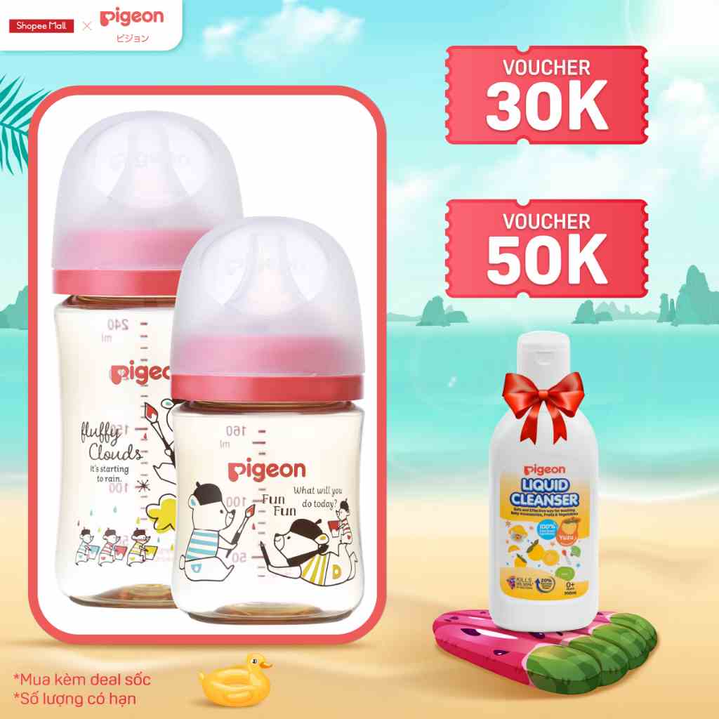 Bình sữa Pigeon PPSU Plus thế hệ III phiên bản Nhật Hình Gấu 160ml/240ml