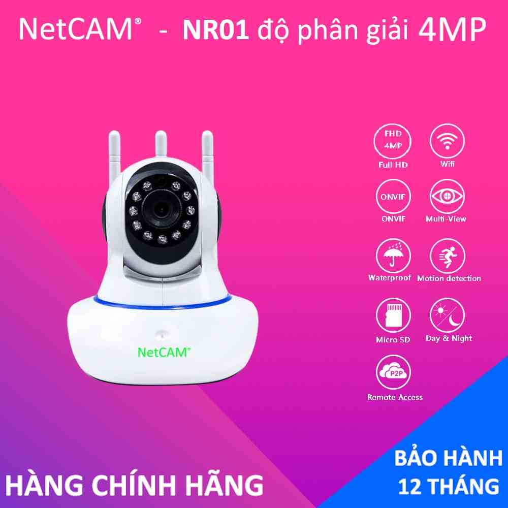 Camera IP wifi NetCAM NR01, Độ phân giải 4.0MP, Đàm thoại 2 chiều, Báo động qua điện thoại - Hãng Phân Phối Chính Thức