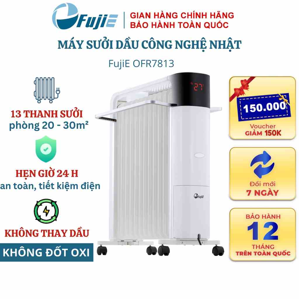 Máy sưởi dầu 11 thanh FujiE OFR7813, làm ấm nhanh, phát nhiệt rộng, không đốt oxi, không khô da