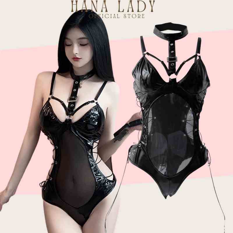 Cosplay sexy đồ liền thân quyến rũ bodysuit xuyên thấu gợi cảm chất da đen bóng sang trọng V515