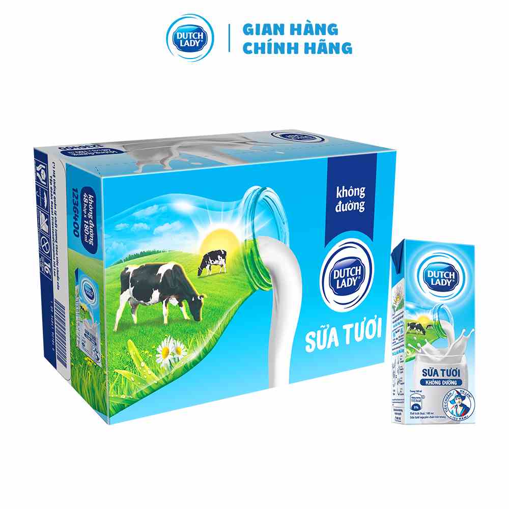 Thùng 48 Hộp Sữa Tươi Tiệt Trùng Dutch Lady Cô Gái Hà Lan không đường 48 x 180ml