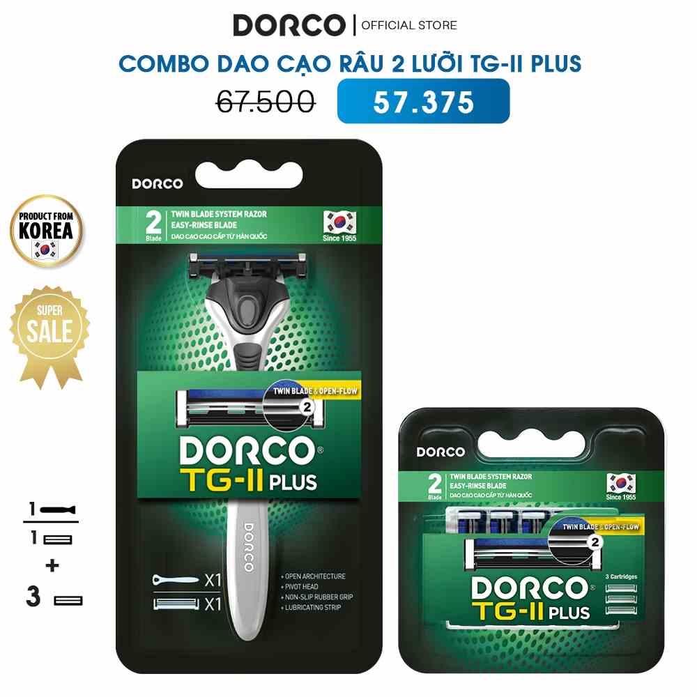 [Mã BMLTB35 giảm đến 35K đơn 99K] Combo Hộp Dao Cạo Râu Dorco 2 Lưỡi Và Hộp 3 Đầu Dao 2 Lưỡi Dorco TG-II Plus