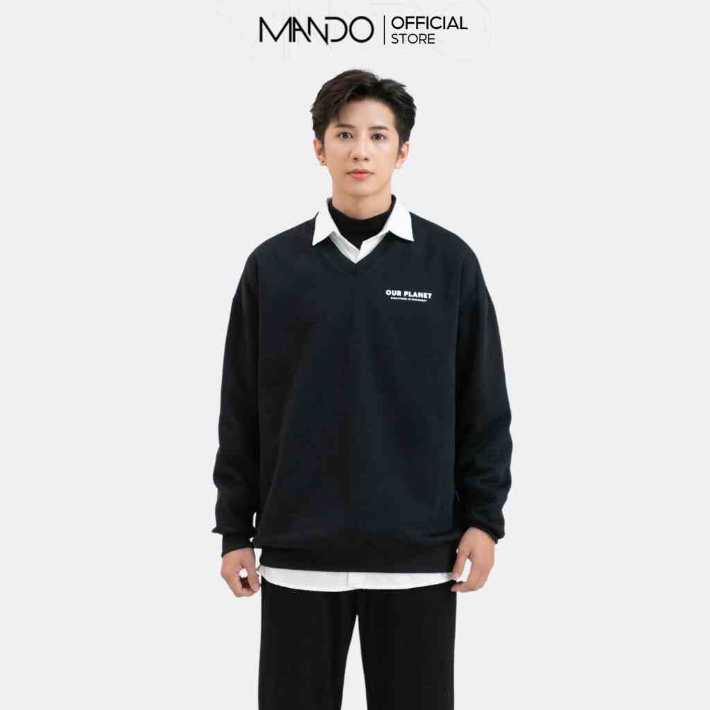 Áo Sweater Nỉ Nam Cổ Tim MANDO Chất Liệu Nỉ Cào Cotton Mềm Mịn Form Rộng Phong Cách Hàn Quốc - SWT007