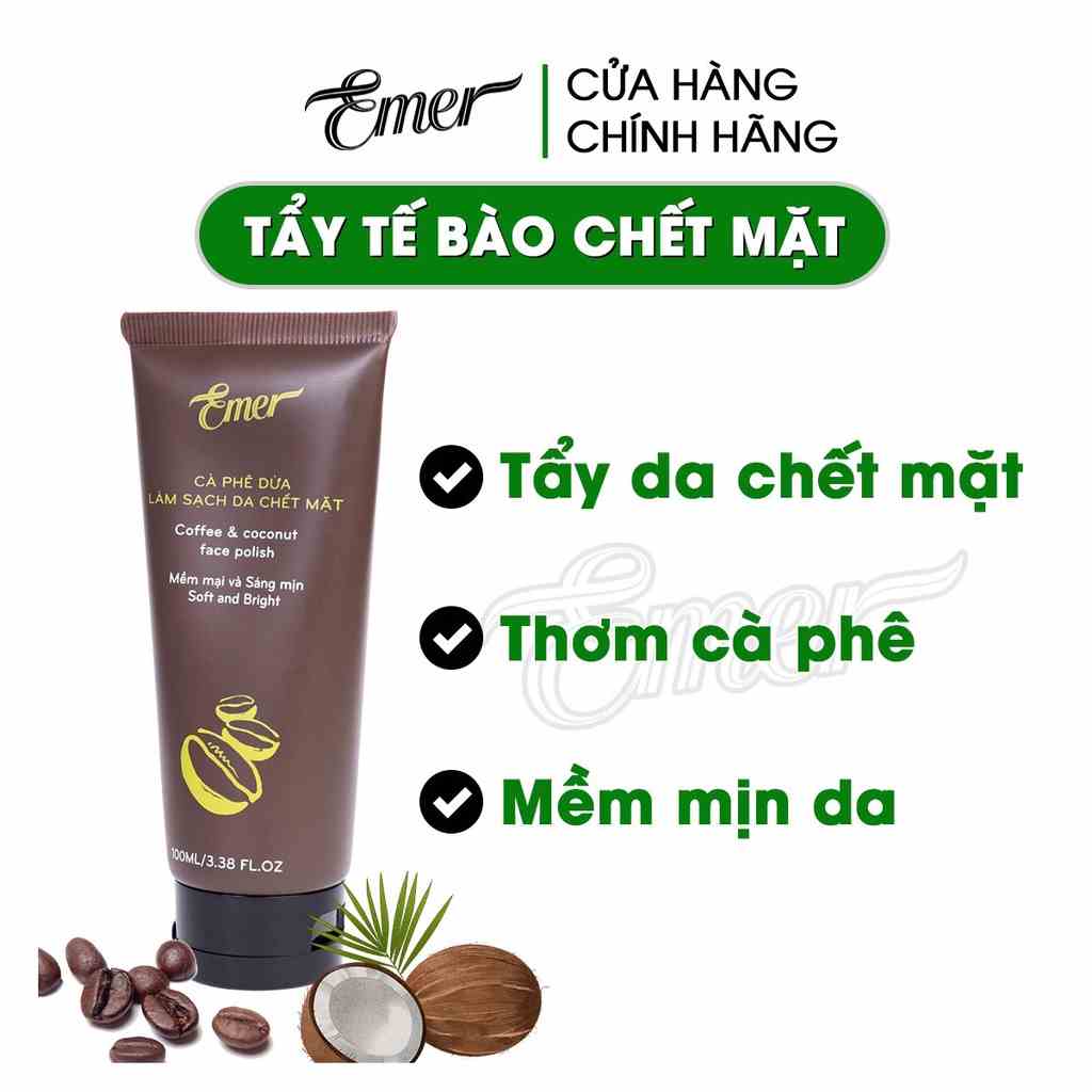 Tẩy tế bào chết mặt cà phê dừa Emer Garin 100ml làm sạch da chết tại nhà cho da sáng mịn