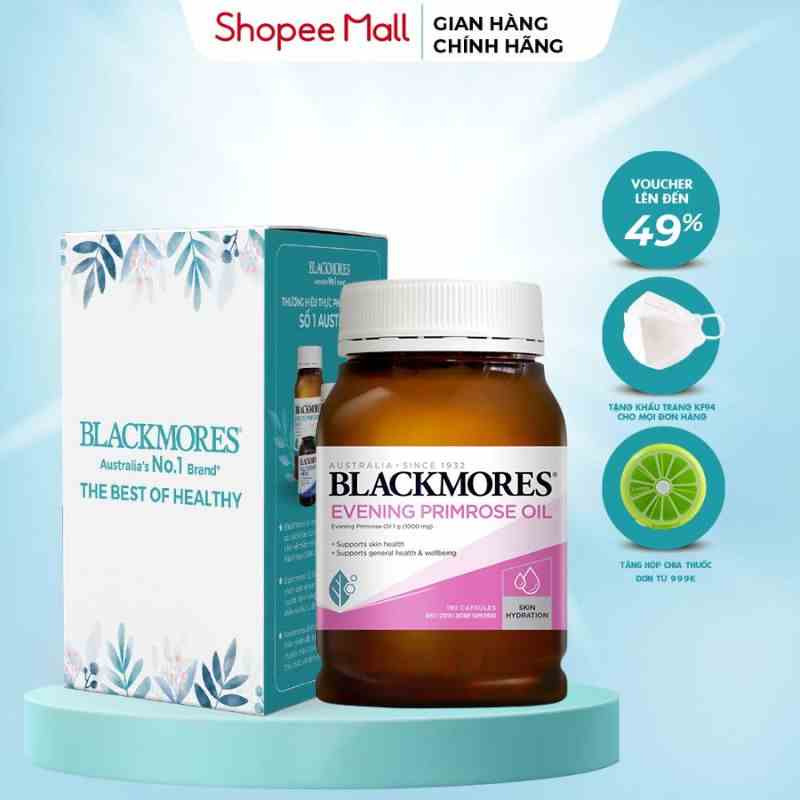 Tinh dầu hoa anh thảo Blackmores Úc 190 viên giúp điều hòa nội tiết, làm đẹp da, tóc, móng, kèm quà tặng tiện lợi