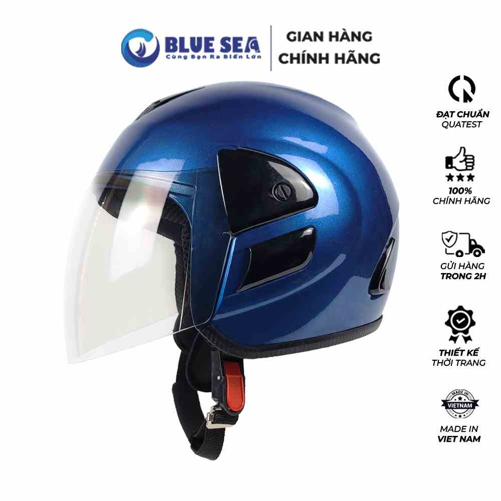 Mũ Bảo Hiểm 3/4 Đầu Blue Sea A102 Màu Xanh Navy - Có Kính Dài Cao Cấp - Freesize - Hàng chính hãng