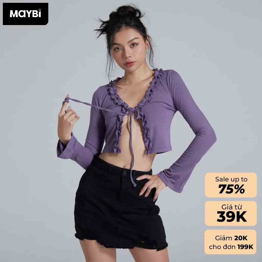 Áo Maybi croptop ôm thun bèo cột nơ