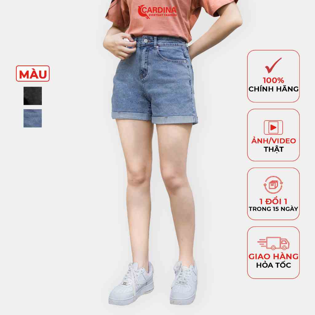 Quần Jeans Nữ 𝐂𝐀𝐑𝐃𝐈𝐍𝐀 Cao Cấp Short Bò Xắn Gấu Cài Khuy Có Khóa Kéo 3QF01 (Không Kèm Áo)