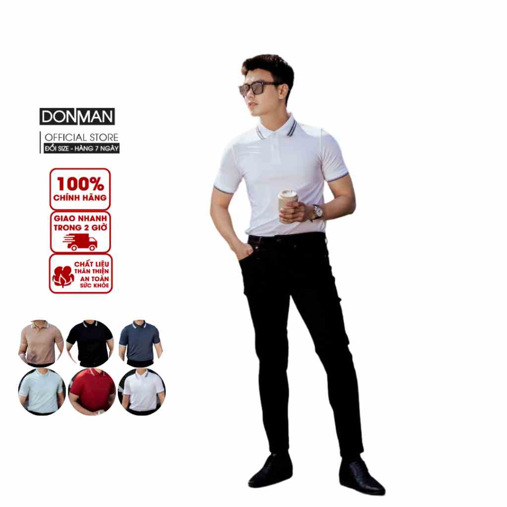 Áo thun Polo Nam DONMAN chất  Poly Coolmax Pique thoải mái, họa tiết phối sọc nhẹ ở tay và cổ tạo điểm nhấn - AT42