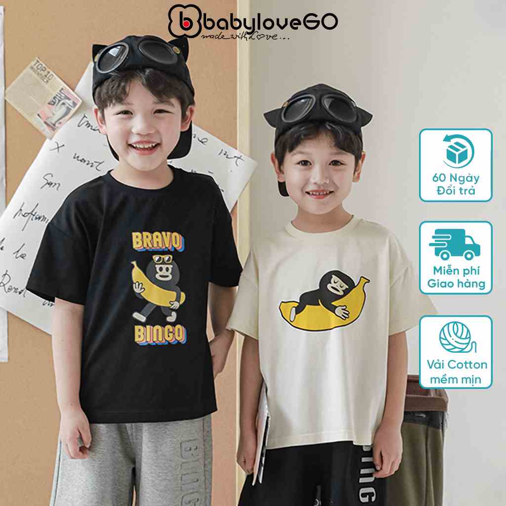 Áo bé trai BabyloveGO form rộng chất thun cotton in hình BRAVO vui nhộn cho bé