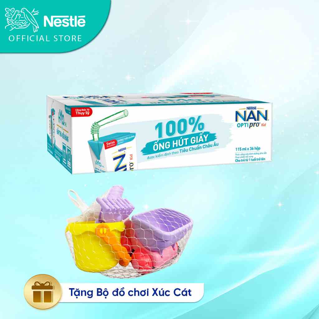 [Tặng Bộ đồ chơi Xúc Cát] Thùng Sữa Dinh Dưỡng Pha Sẵn NESTLE NAN OPTIPRO Kid -Thùng 36 Hộp,115ml