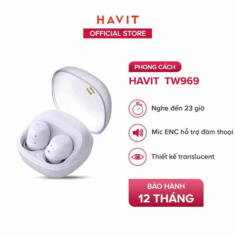 Tai Nghe TWS HAVIT TW969, BT 5.3, Màng Loa Kép ENC 8mm, Gamemode 60ms, Nghe Đến 23H - Hàng Chính Hãng