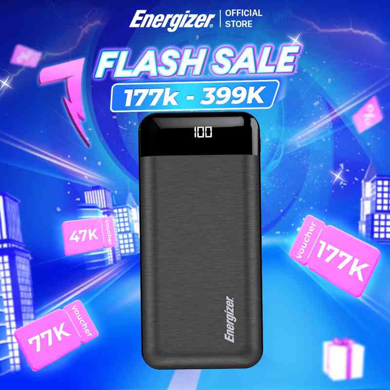 Pin dự phòng Energizer 10000mAh UE10058 - 2 cổng outputs tiện lợi,màn hình LCD hiển thị dung lượng pin - Hàng chính hãng