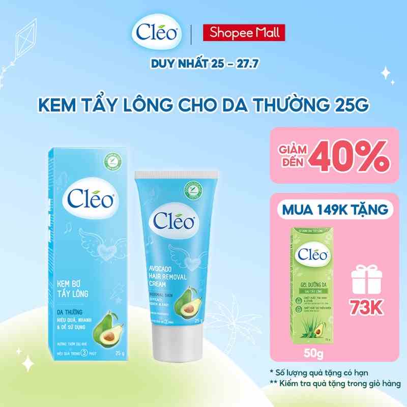 Kem Tẩy Lông Cléo 25g/ 50g cho Da Thường Avocado Hair Removal Cream Normal Skin chiết xuất bơ an toàn, không gây đau rát