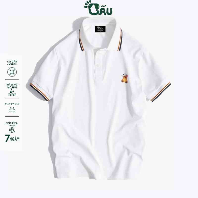 Áo thun Polo GẤU 194 viền vải cá sấu Poly co dãn 4 chiều dày dặn form gerular fit -  Polo In 3 Sọc GS001