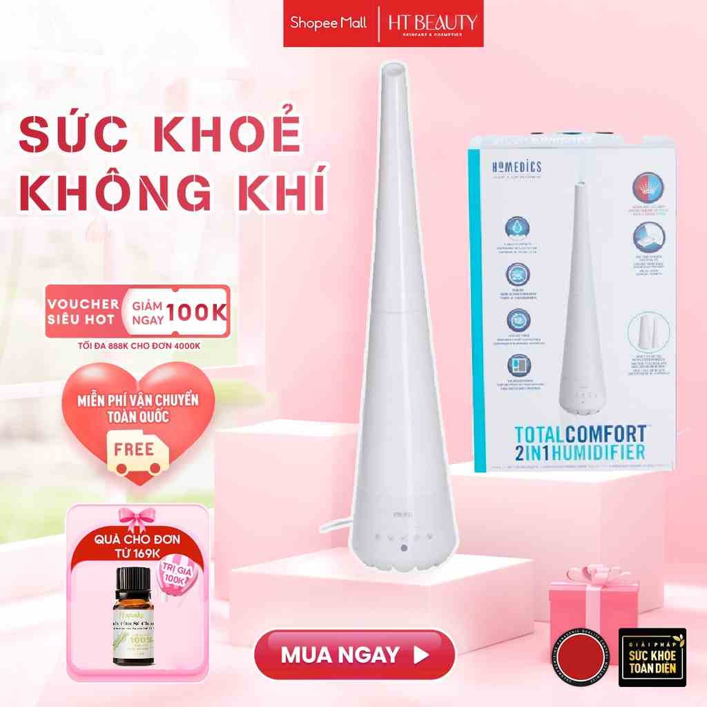 [BH 2 Năm] Máy tạo ẩm siêu âm khử khuẩn phun sương nóng lạnh, xông tinh dầu Homedics UHE-WM10