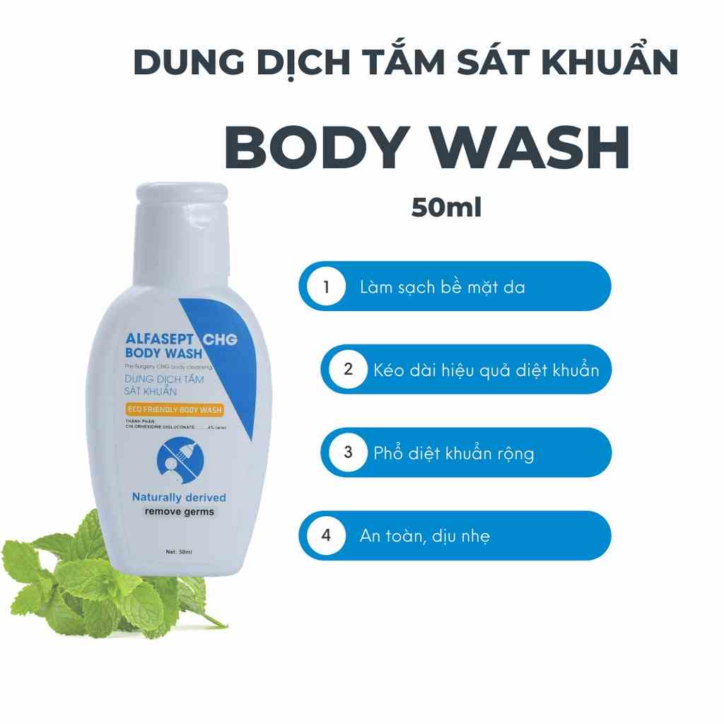 Dung Dịch Tắm ALFASEPT Body Wash An Toàn Cho Da, Giúp Sát Khuẩn Nhanh Chóng Và Hiệu Quả Lọ 50ml